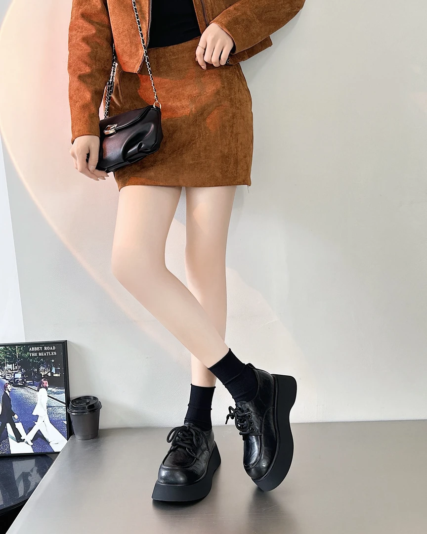 1361-5静奢风低跟防滑舒适休闲风圆头乐福鞋复古粗跟学院风