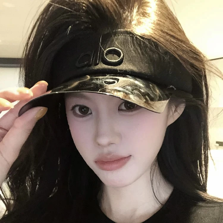 黑色字母运动风空顶防晒帽女夏季防紫外线alo防晒遮阳帽网球帽子