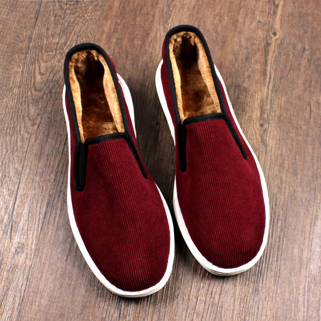 2025新款冬季保暖灯芯绒休闲加厚棉鞋男一脚蹬软底加绒老北京布鞋