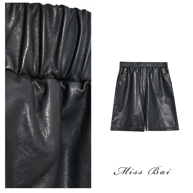 YIWEN-【铿锵玫瑰】时尚休闲高级感植鞣羊皮短裤KZ1079