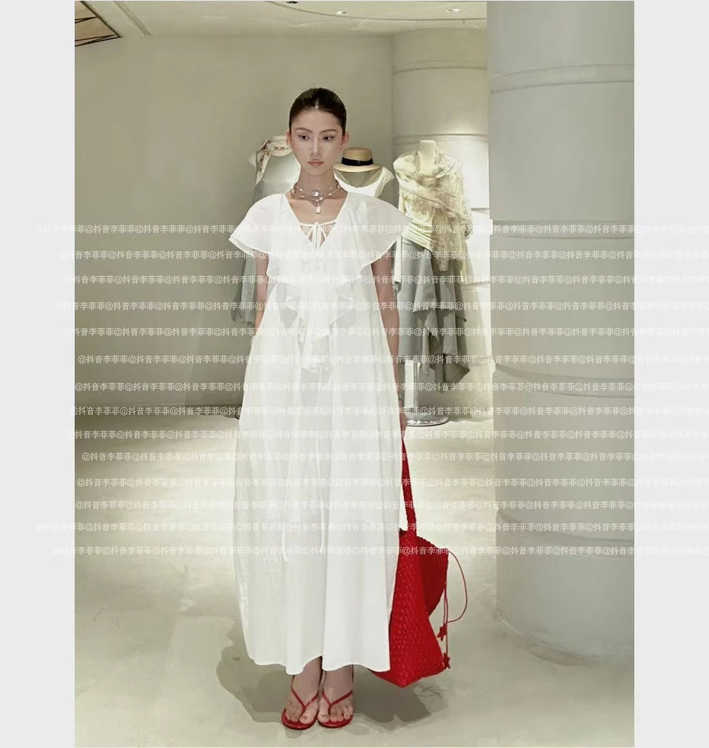 Mao店- 荷叶边无袖褶皱连衣裙连衣裙M8224