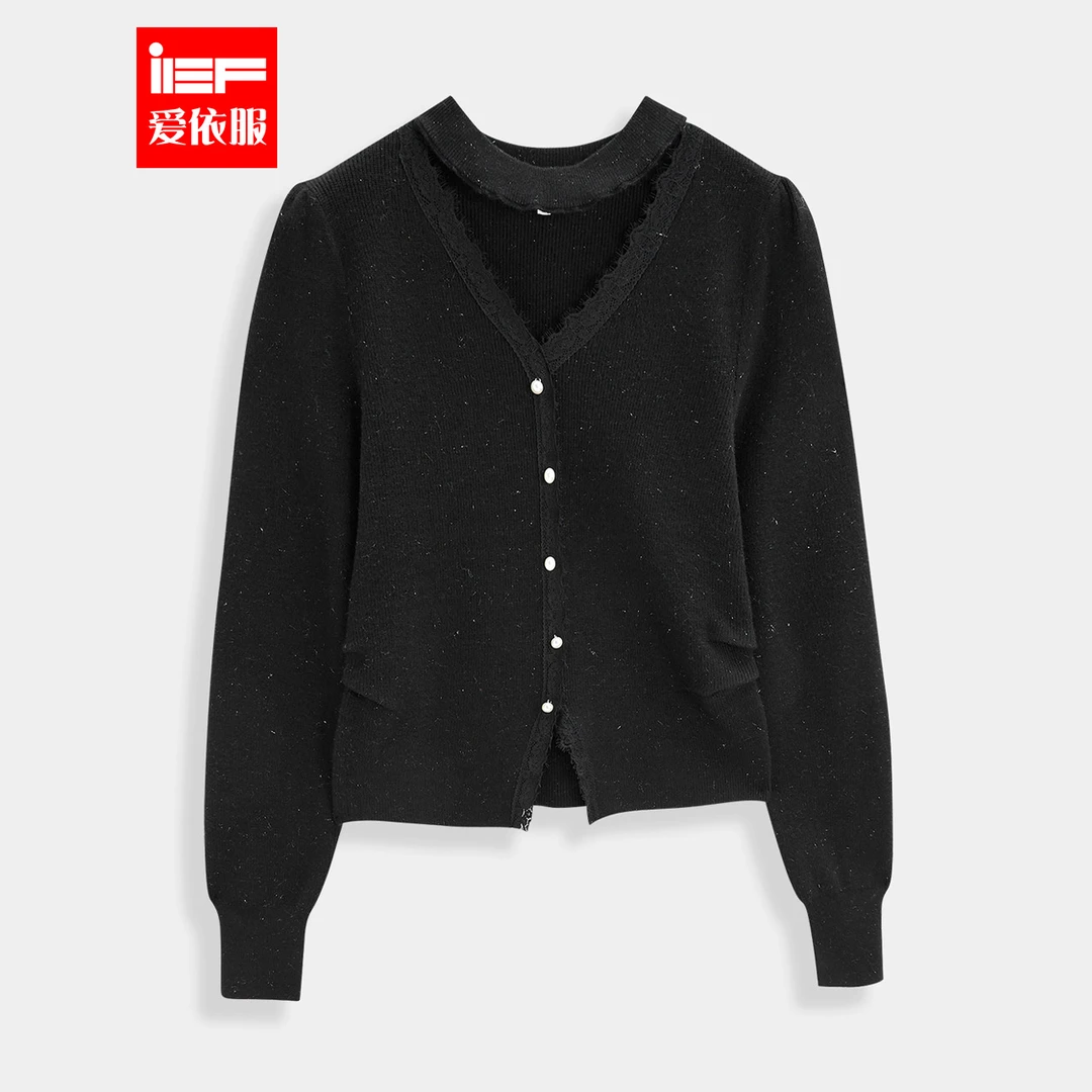 IEF/爱依服2025新款冬春季时尚百搭小香风蕾丝长袖毛织打底出游衣
