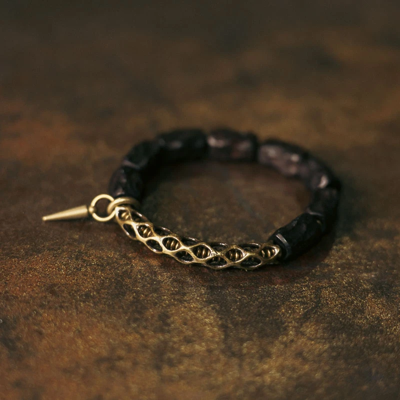 原创手工小众设计黑檀木铜饰手链女 复古潮流百搭单圈文玩手串男