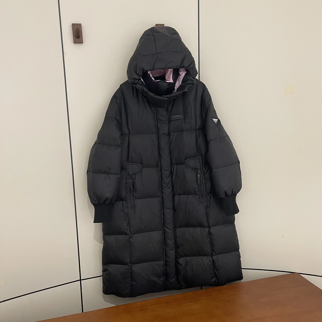 新款气质休闲韩版简约撞色连帽长袖长款羽绒服YR6661