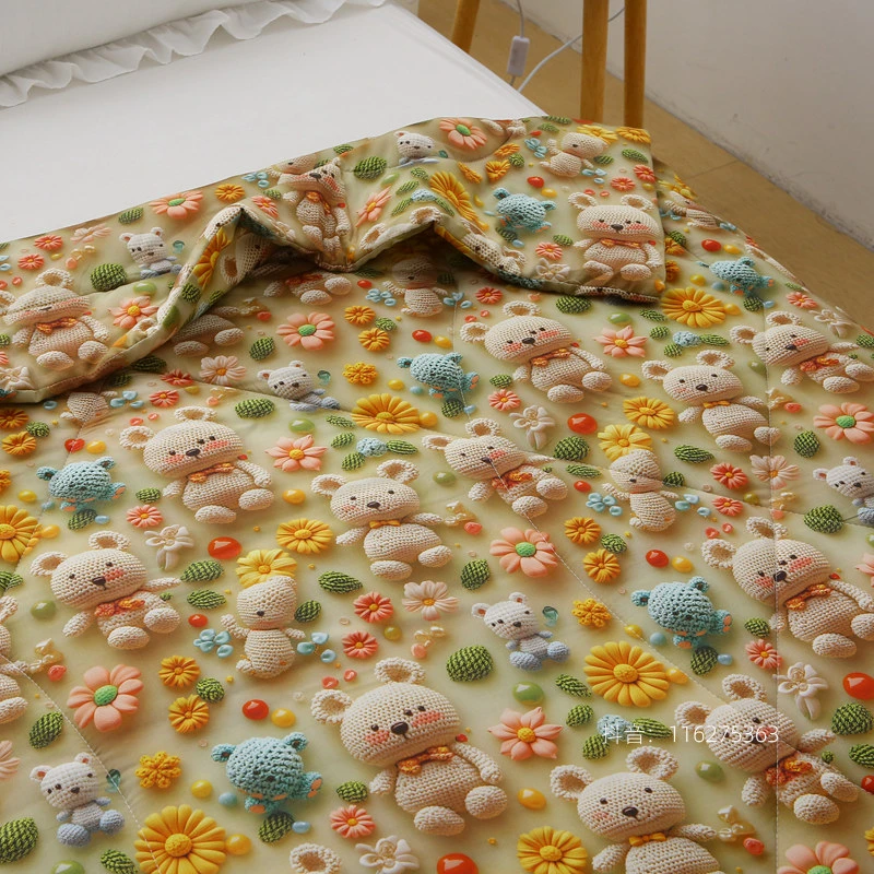 【凉感，不闷热】绵绸夏季薄被子人造棉夏凉被单人盖毯卡通毛线熊