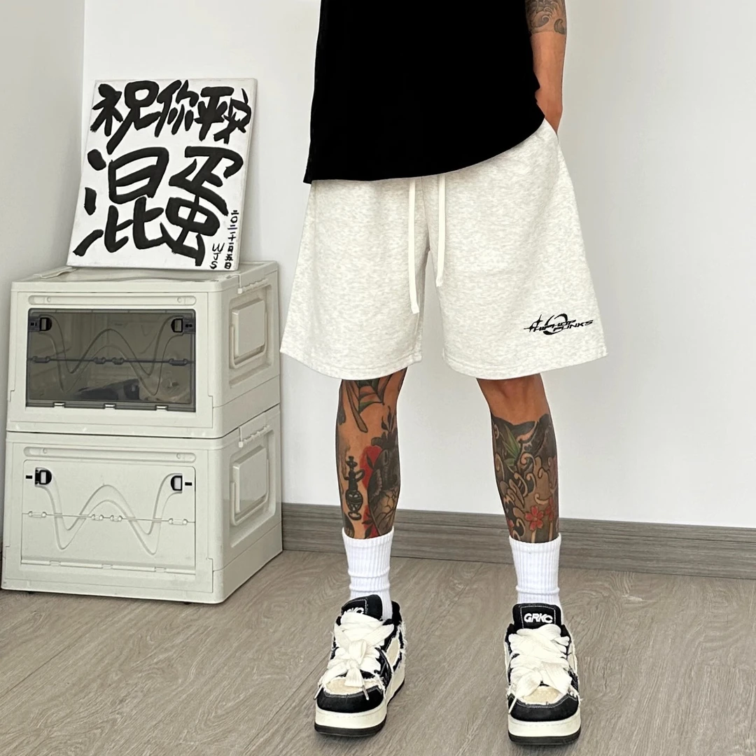 HIP潮牌美式设计感刺绣短裤夏季男女字母宽松重磅纯棉大码五分裤
