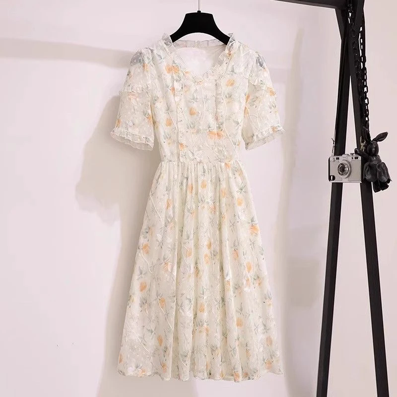 清仓碎花裙连衣裙女夏季2025年新款气质收腰短袖超好看仙女裙子