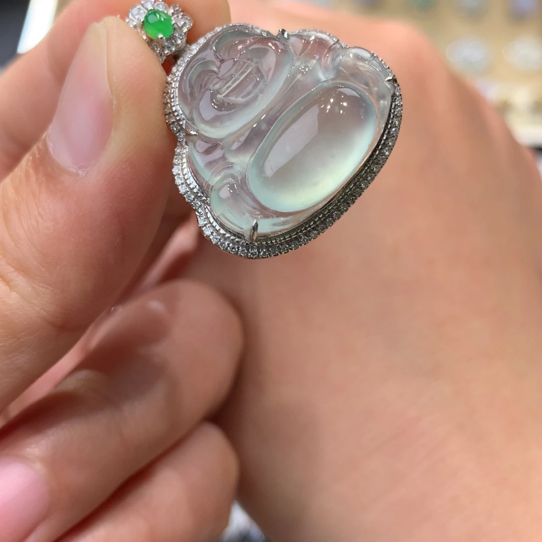 翡翠吊坠(不含链)18K金镶嵌佛公