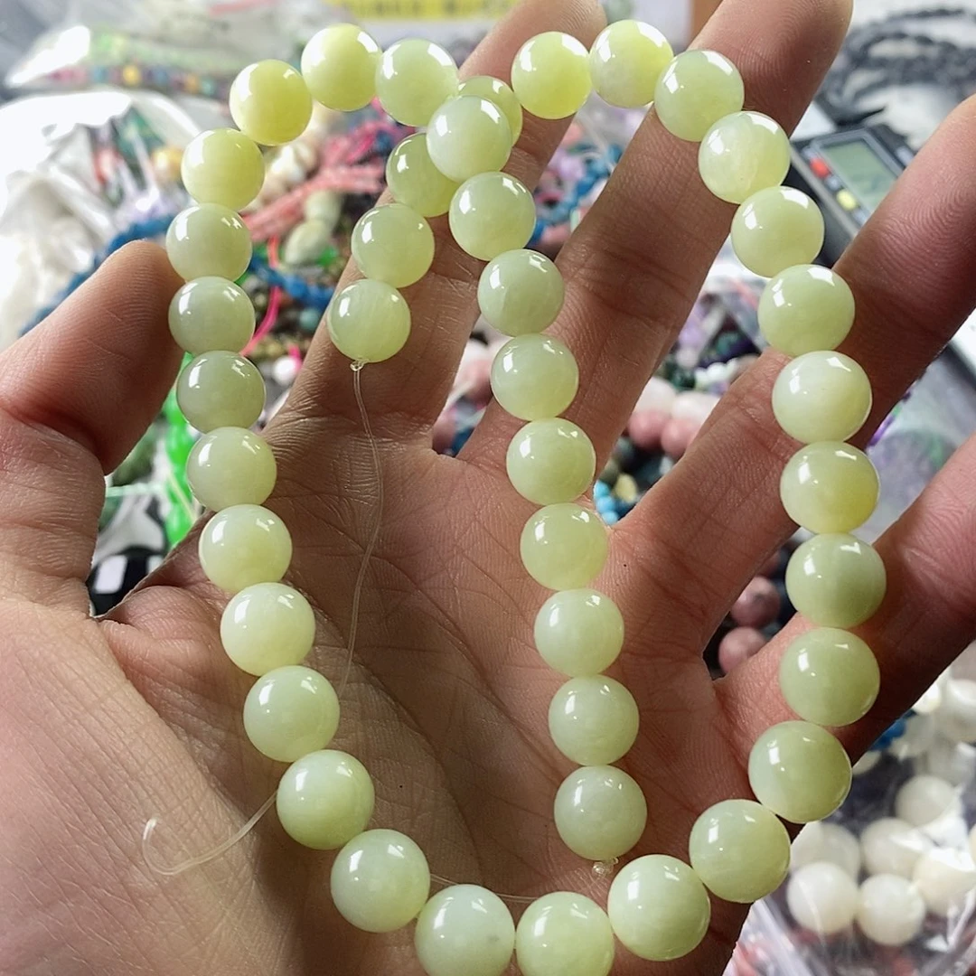 玛瑙/玉髓珠宝半成品合金一条天然10mm岫玉润体A级E39