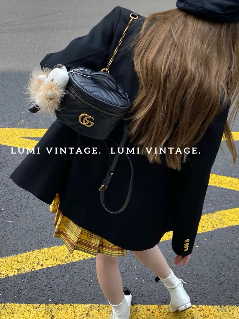 95新 GUCCI/古驰 黑色牛皮新款马蒙双肩包36268486