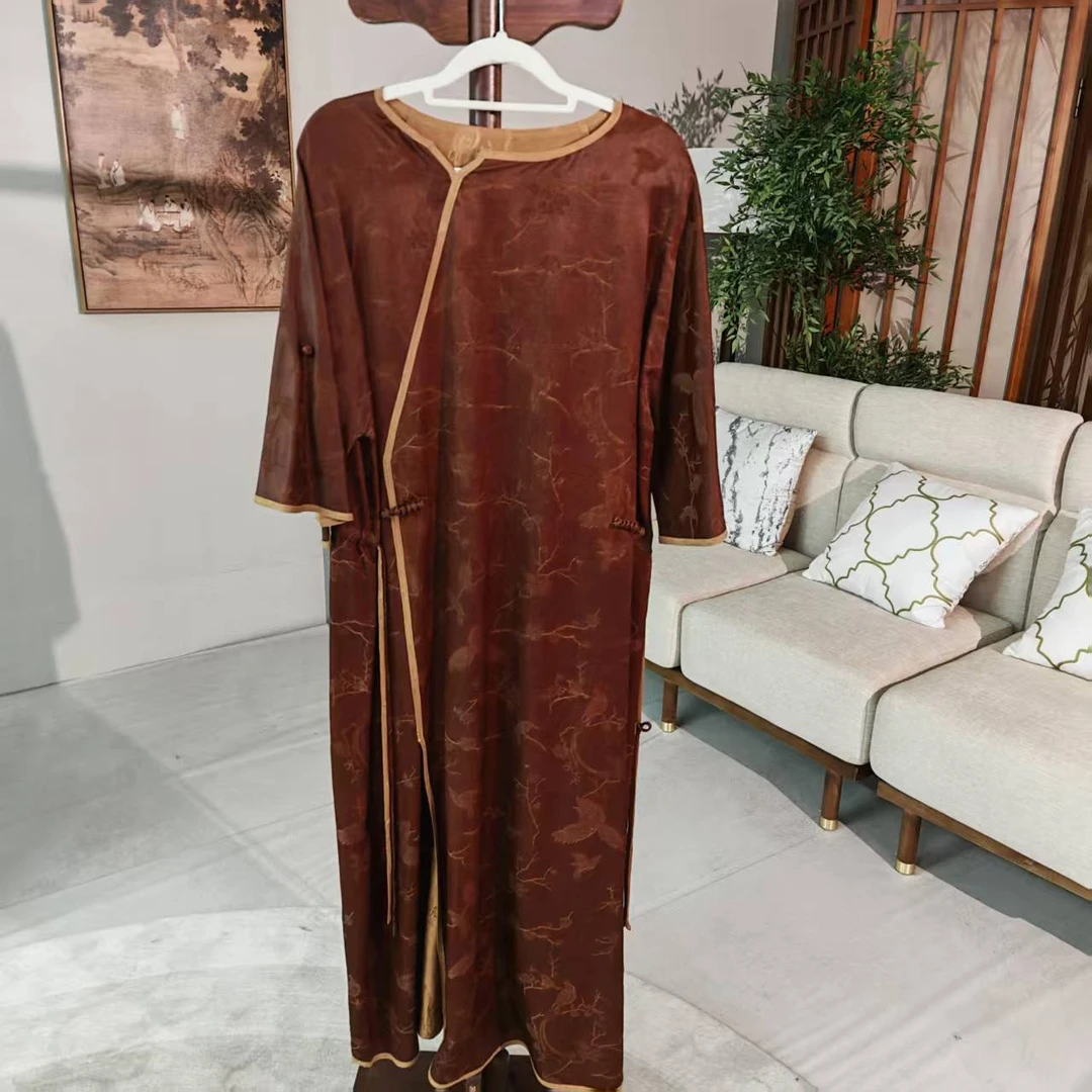 景罗秋冬新中式新国风百搭时尚女士桑蚕丝旗袍连衣裙