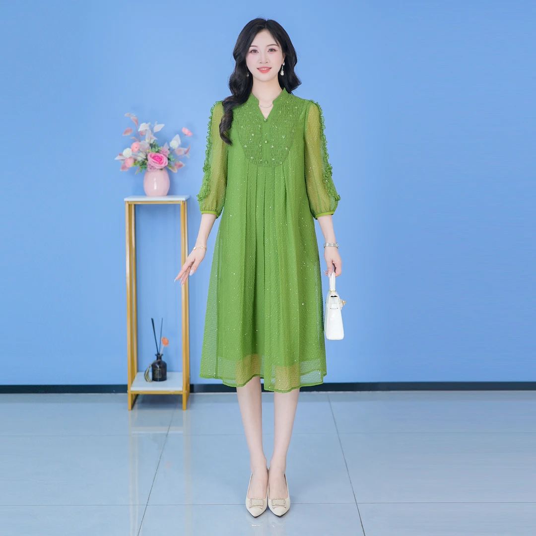 【SJYH663】2025年春季新款时尚优雅减龄连衣裙显瘦气质