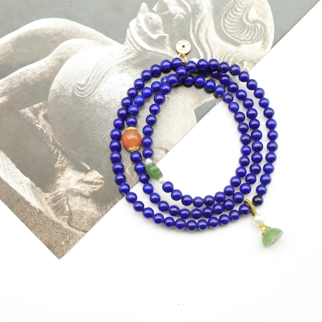 【妙安原创】高品108颗青金石宫廷设计手串念珠5mm