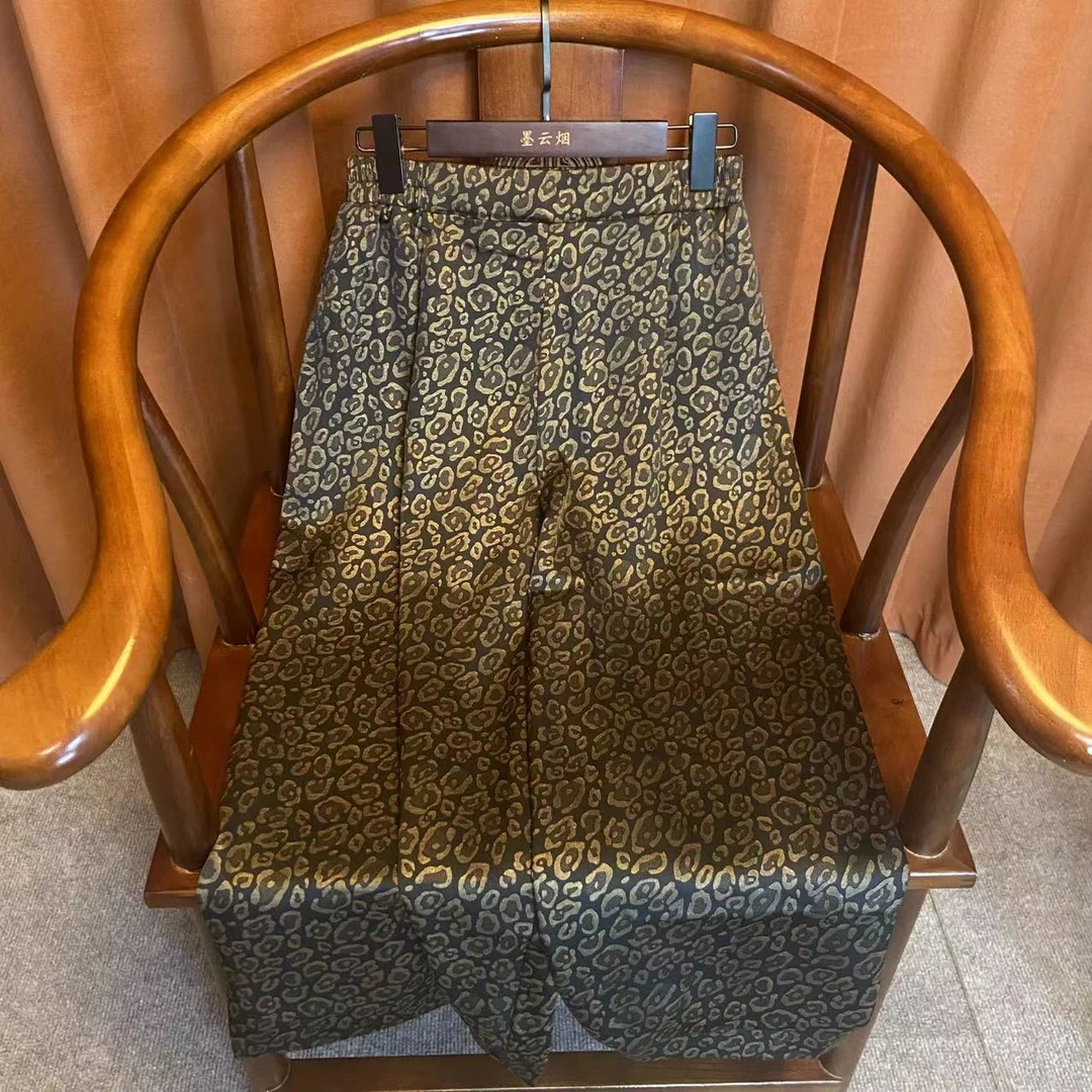 【铅华】民族风常规法式长裤九分裤花纹设计师气质阔腿裤潮流82503