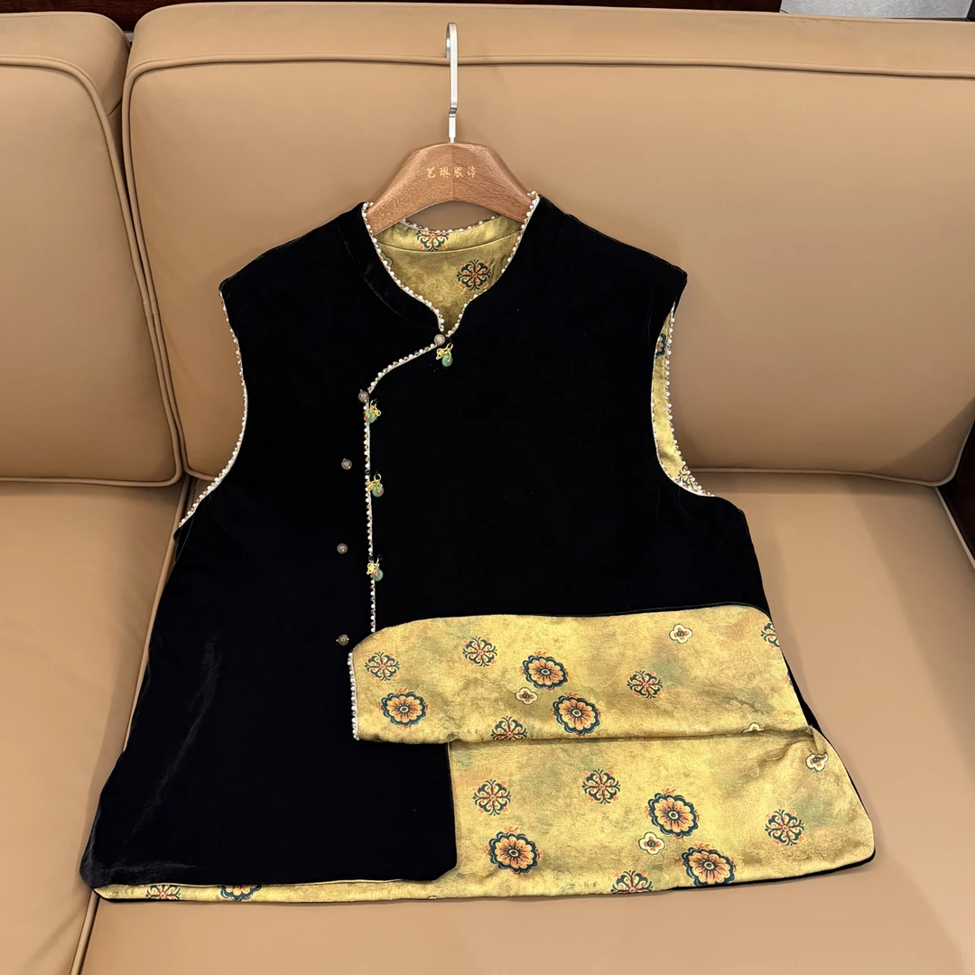 (盛唐)秋季大码单排扣常规立领女开衫马夹时尚马甲网红套装中式