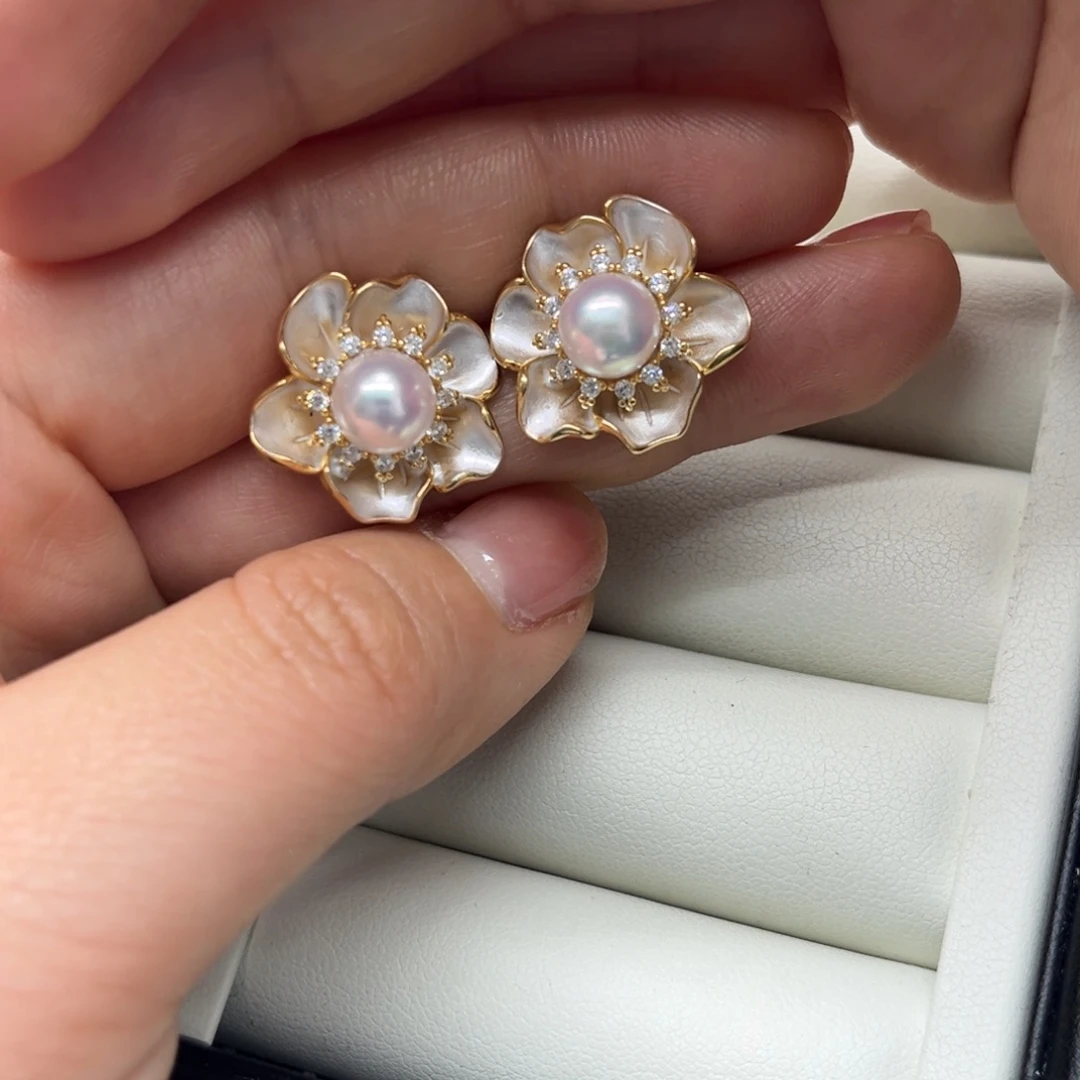 海水珍珠耳饰银S925镶嵌