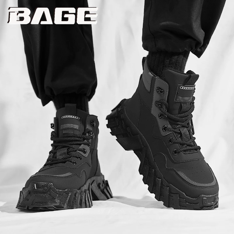 八哥高帮男鞋冬季黑色防水防滑工作登山鞋运动厚底工装劳保马丁靴