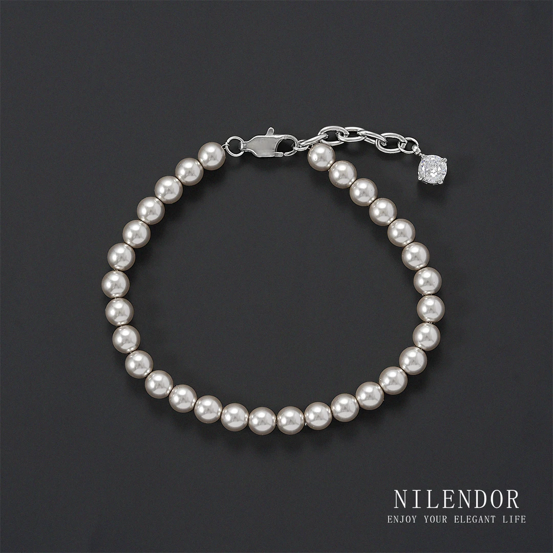钛钢合成锆石手链 SL-124气质百搭灰色珠珠手链