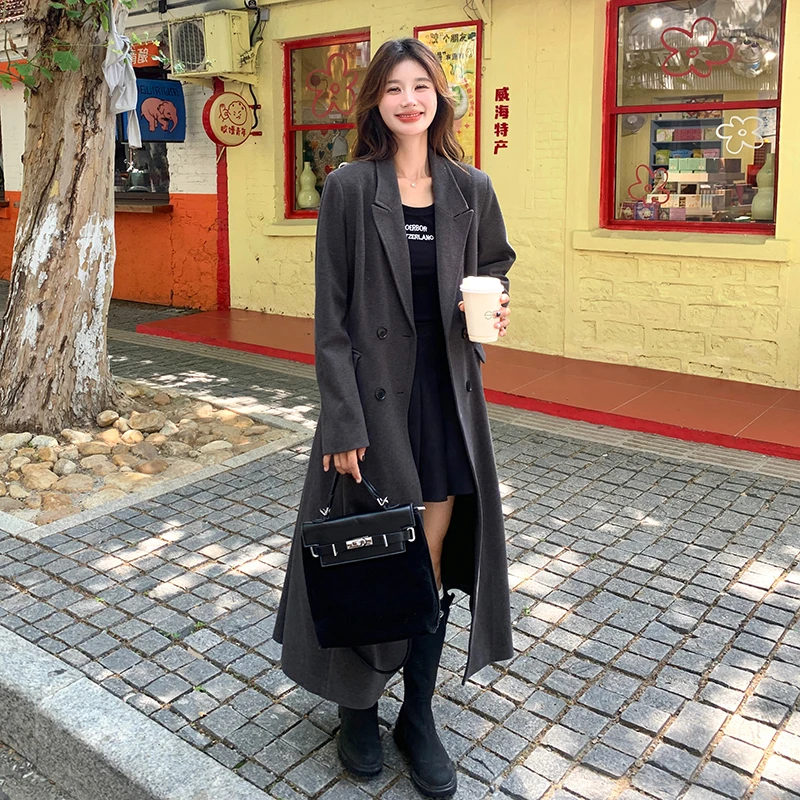 法式深灰色西装风衣外套女2025年春季新款韩系收腰显瘦气质大衣