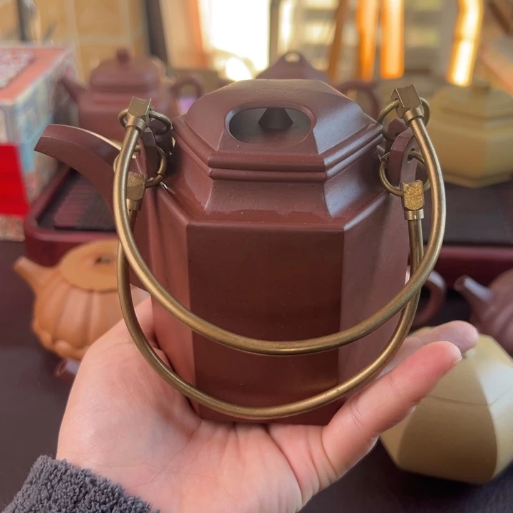 紫砂茶壶紫泥提梁