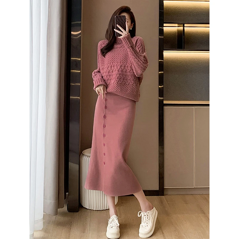 针织7007港风复古名媛毛衣套装裙秋冬新款感小香风开叉裙子两件套