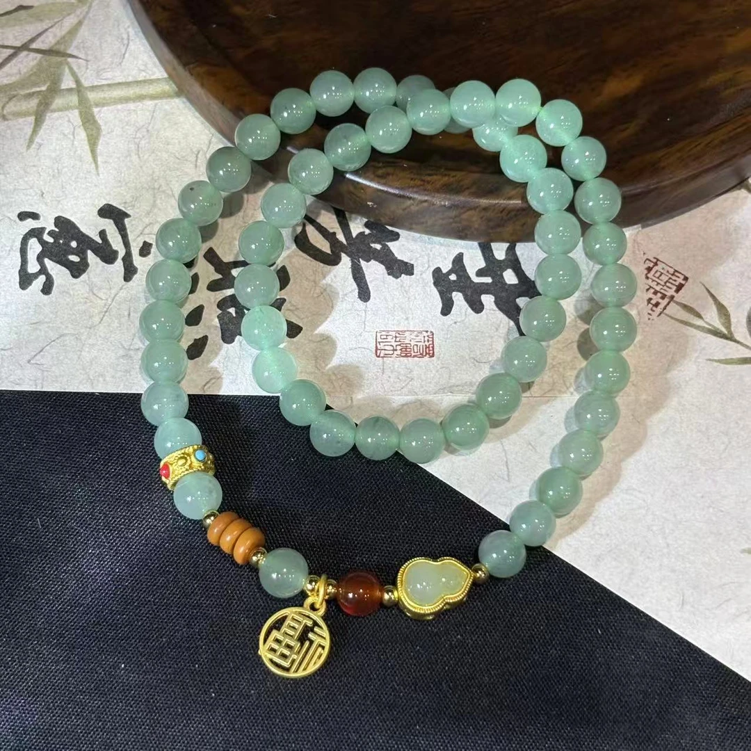 DH-1242-东陵玉玉葫芦牌手串6mm（带礼盒）