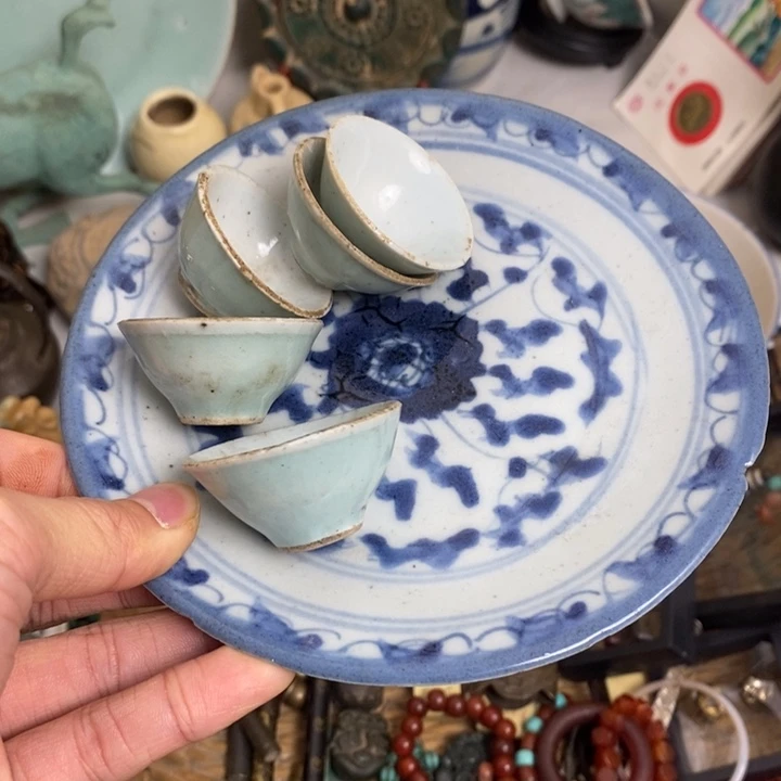 随***！碟子 杯子五个 摆件 微瑕