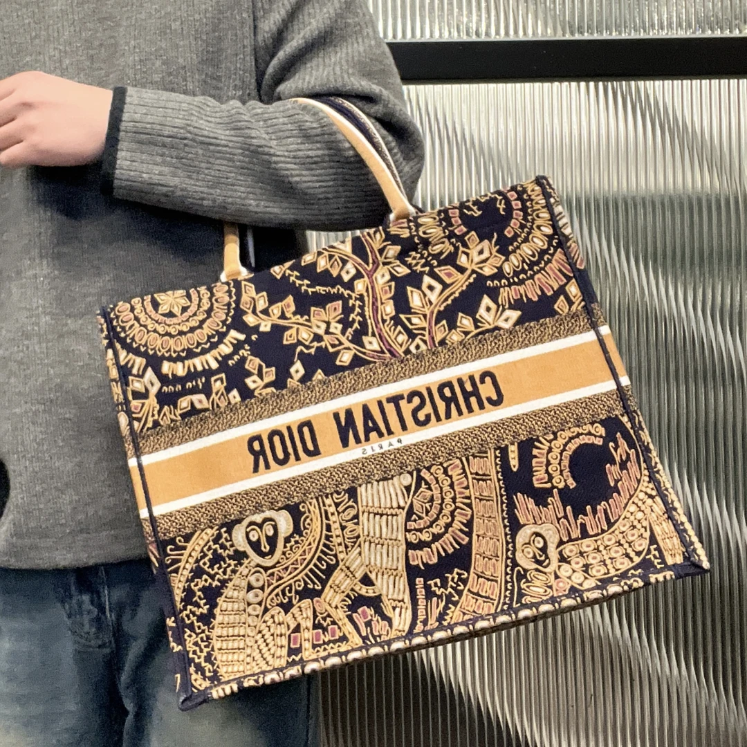 95新 DIOR/迪奥 【涛】77 0202 猴纹麻面大号托特手提包