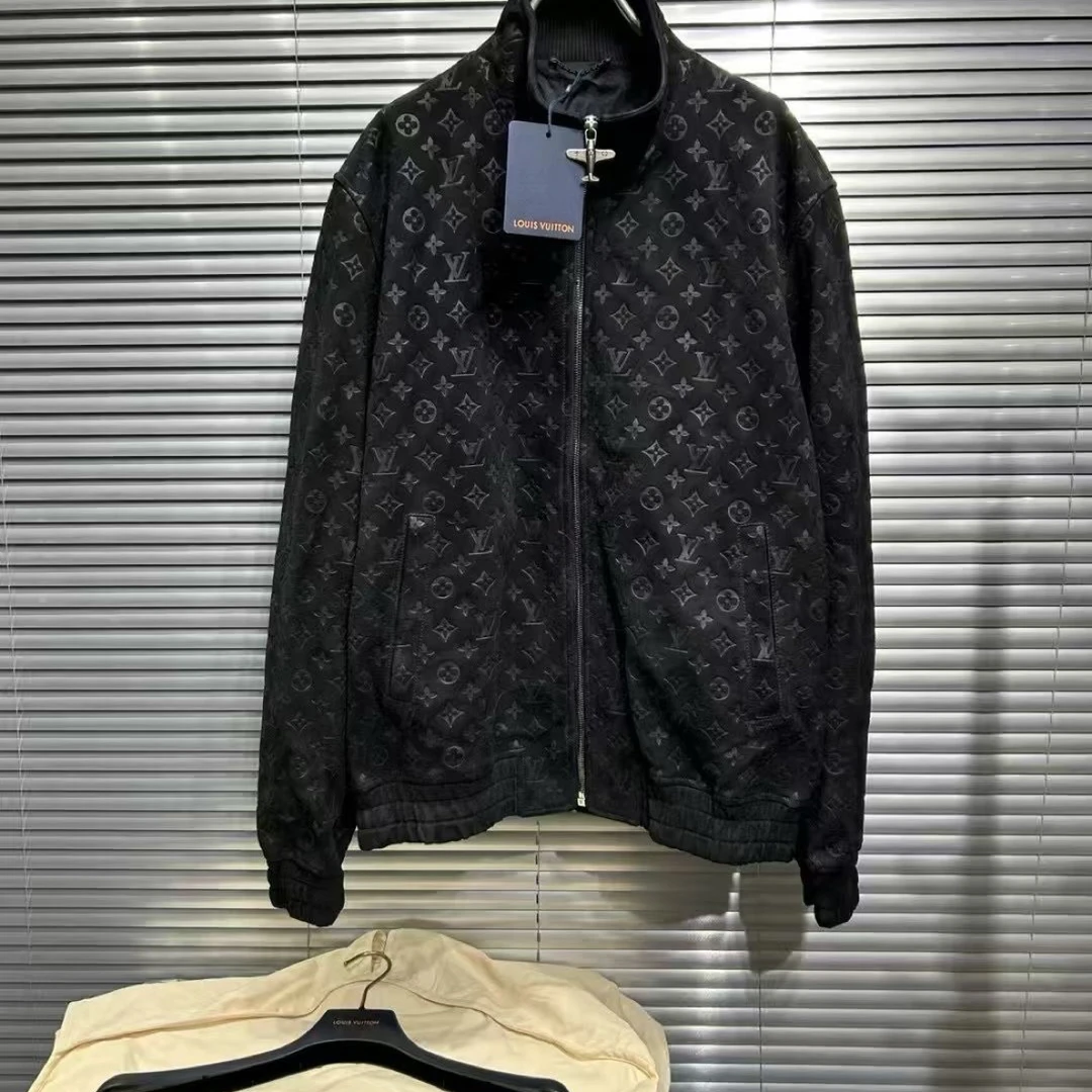 未使用 LouisVuitton/路易威登 25ss 黑色麂皮满印拉链夹克 52码