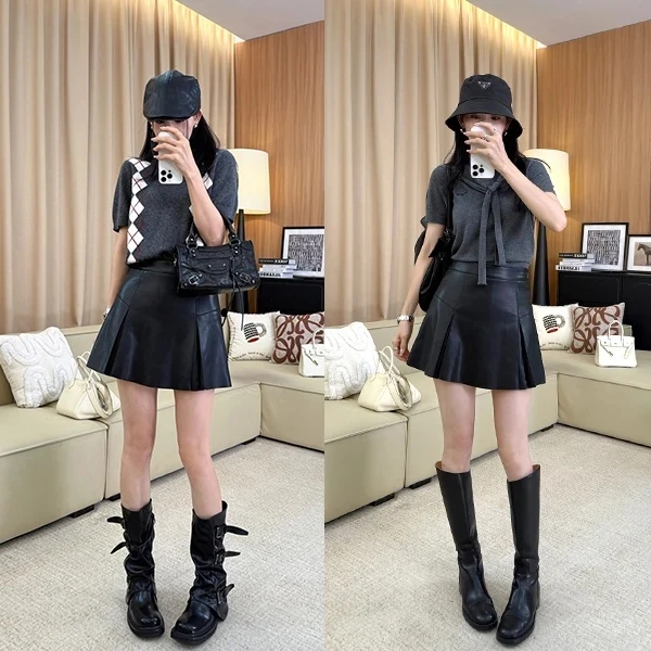 2025秋季新款精致气质时尚百搭高腰显瘦防走光黑色秋季新款皮裙