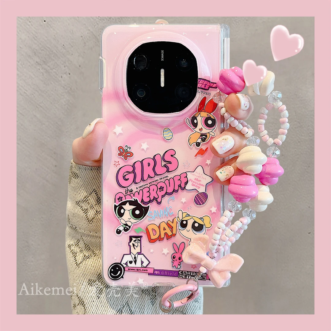 适用华为mateX6折叠屏手机壳粉色飞天小女警MateX5典藏版中轴保护