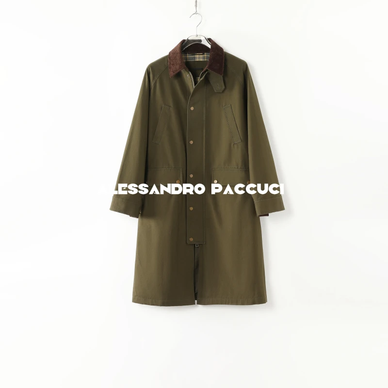 AP洛哥44189WT【棕榈树】棉质撞色翻领多口袋时尚百搭风衣外套24冬