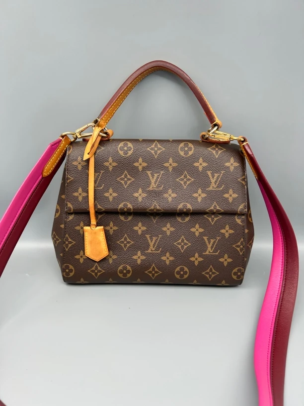 95新 LouisVuitton/路易威登 LV老花克鲁尼BB包 玫红色宽肩带7195