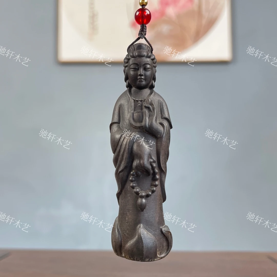 家居饰品手把件吊坠车挂沉木雕刻观音