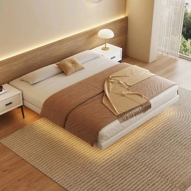 【亚历智多】无床头悬浮床双人床奶油风头层牛皮床软包床简约意式床