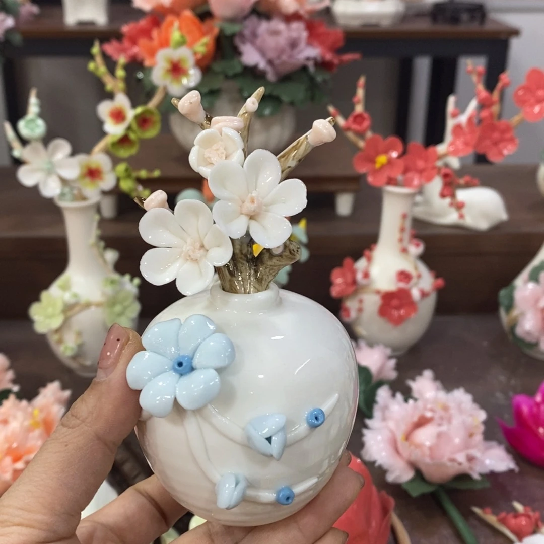 摆件陶瓷手工花摆件