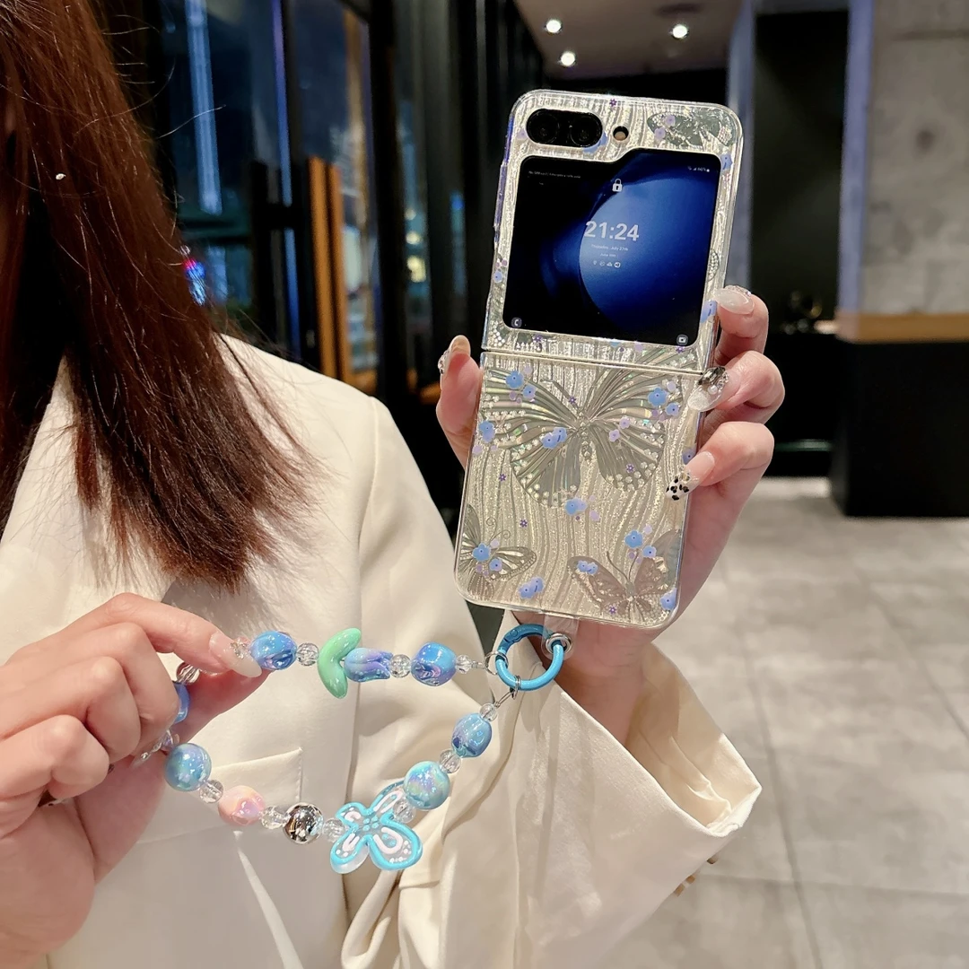 清新闪粉小花适用三星zflip6/5折叠屏保护套手机壳ins新款w24flip