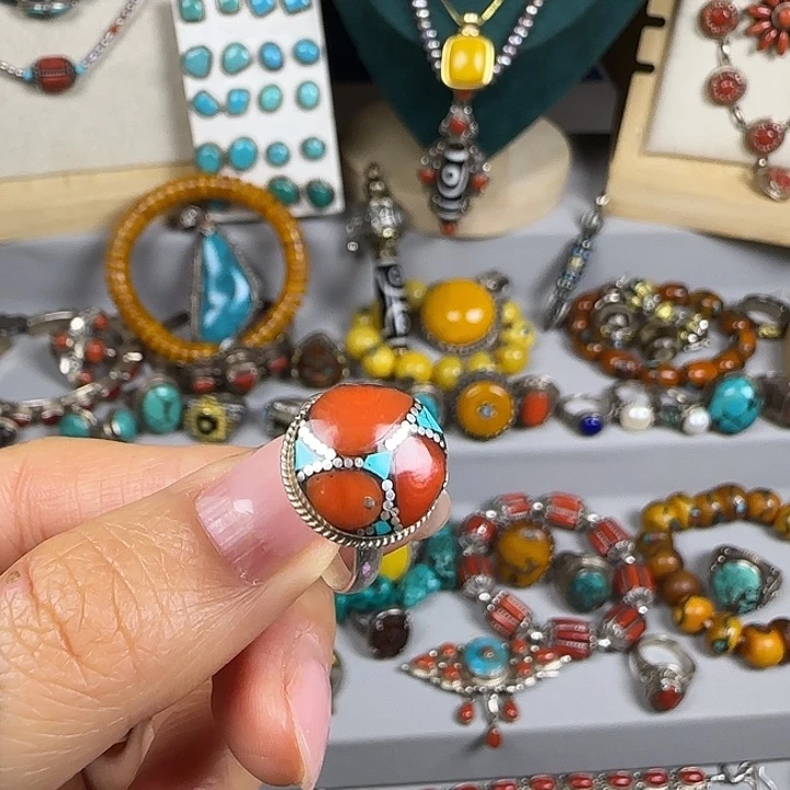 日***料吊坠925银藏地密码戒指