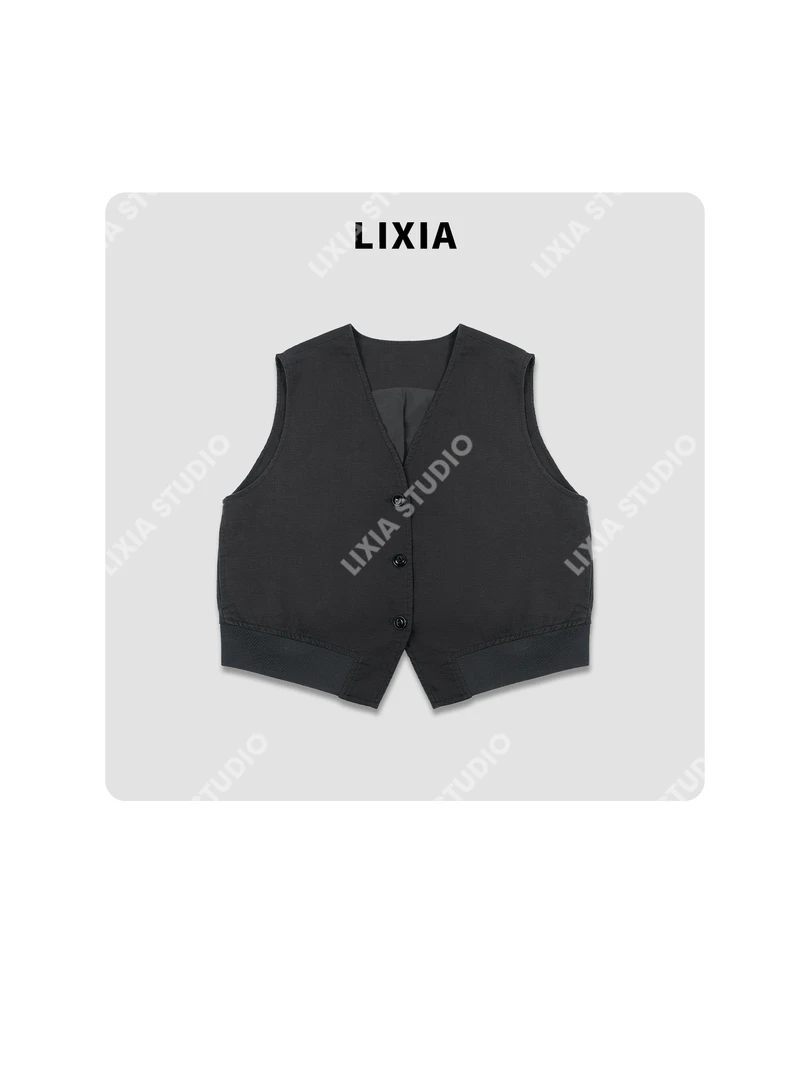 LIXIA【风华调】早秋气质小众宽松慵懒感亚麻天丝V领穿搭马夹-D8886