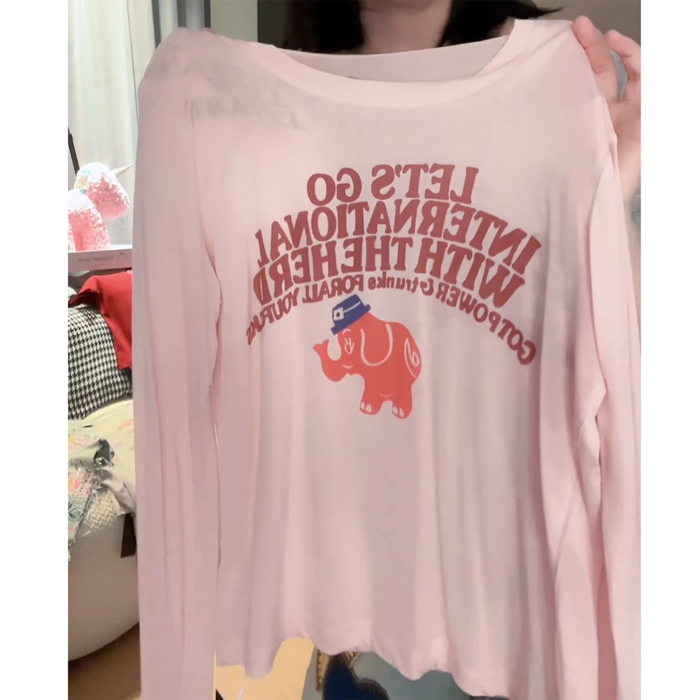 【小象防晒】2025春夏时髦百搭显瘦T恤女时尚春款慵懒风粉色上衣
