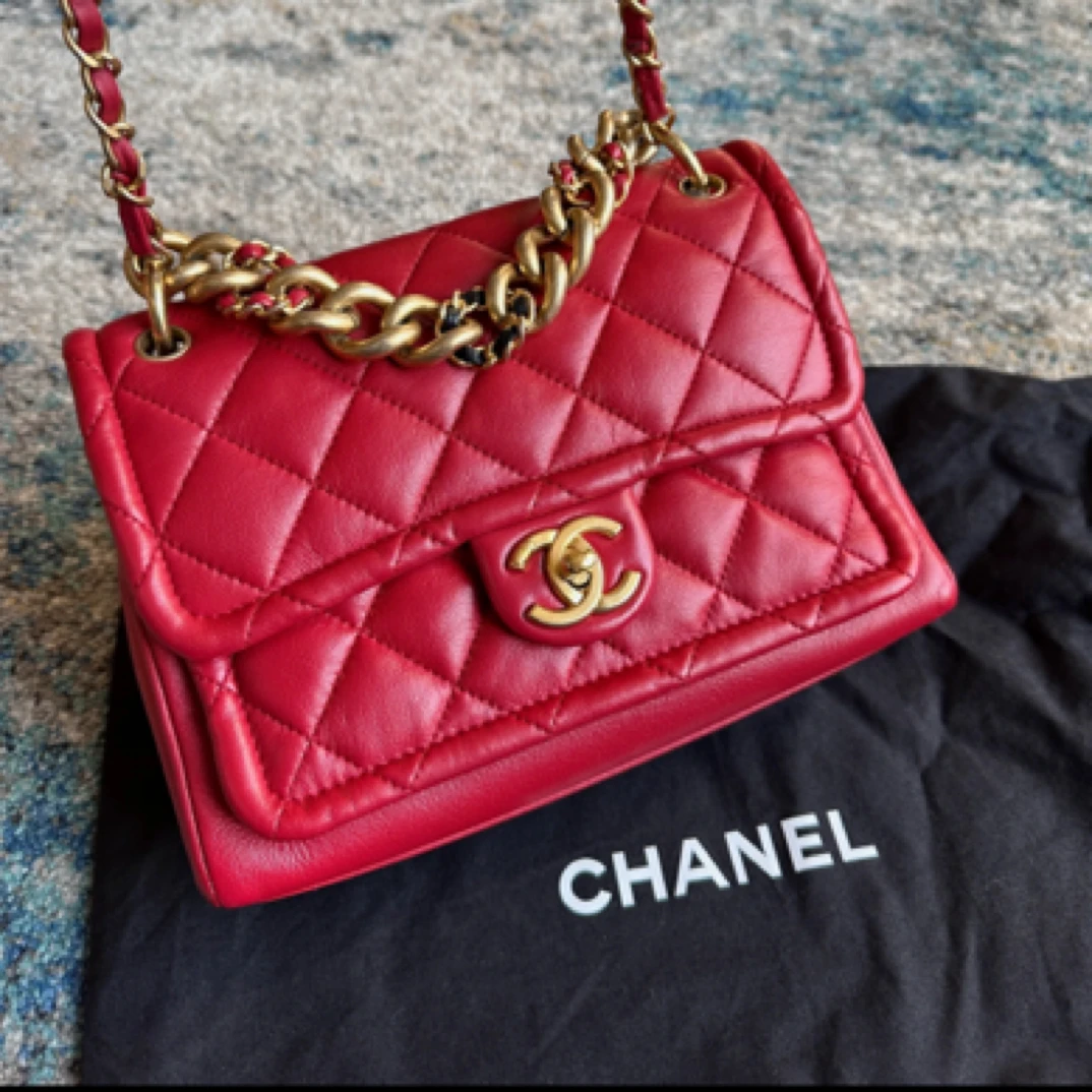 95新 Chanel/香奈儿 玫粉色豆腐斜挎包标卡齐B2170