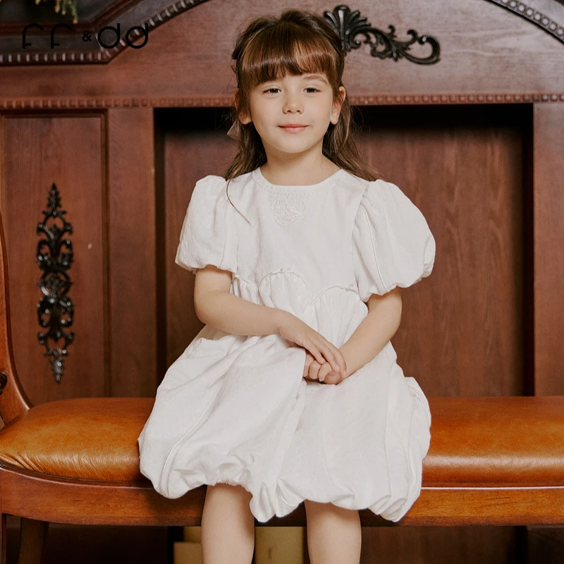 ff&dd童装2025夏季女童连衣裙泡泡袖洋气公主裙儿童设计感裙子