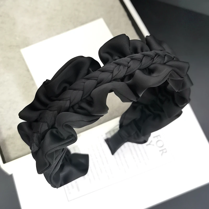 气质黑色褶皱布艺发箍女头饰外出时尚宽边头箍发饰简约2025头箍