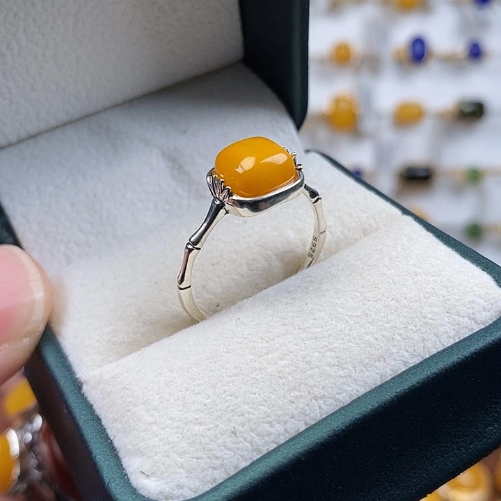 蜜蜡银S925镶嵌戒指