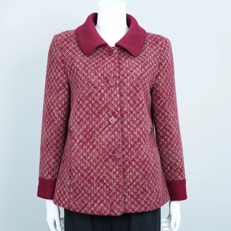 25-193款中老年妈妈装奶奶装秋冬洋气时尚碎花格子厚外套上衣