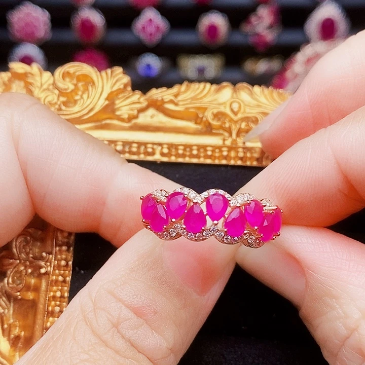 红宝石戒指银S925镶嵌