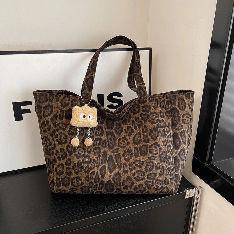 ZY新豹纹女包帆布单肩包女大容量通勤百搭托特包大学生上课腋下包