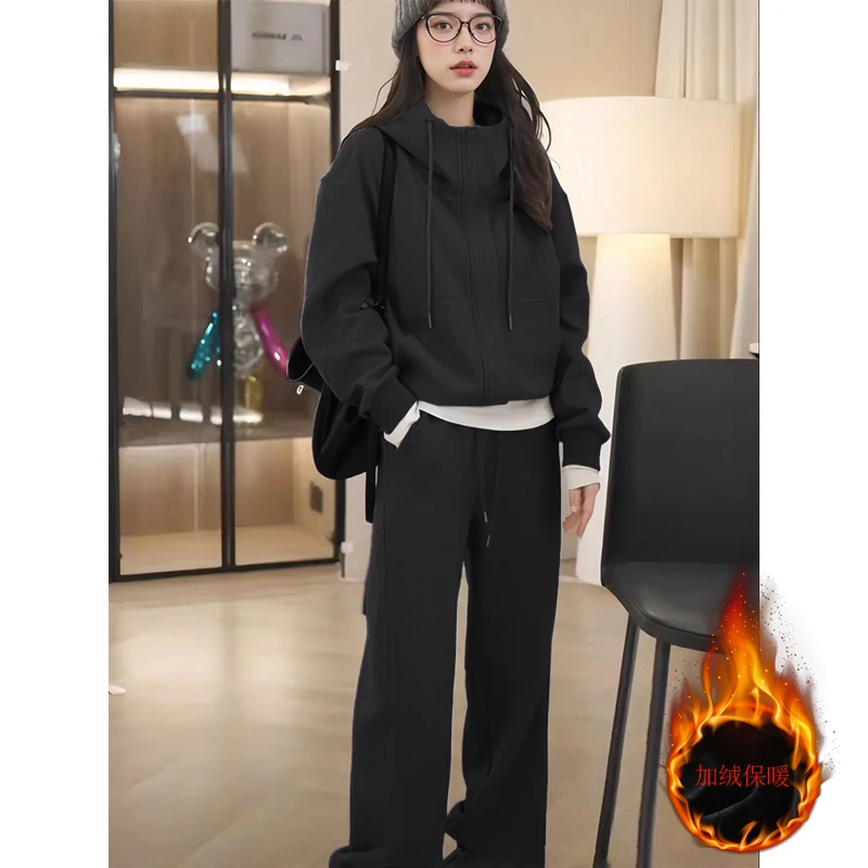 (运补6元)3018 窄版阔腿裤加绒加厚小个子运动套装秋冬卫衣两件套