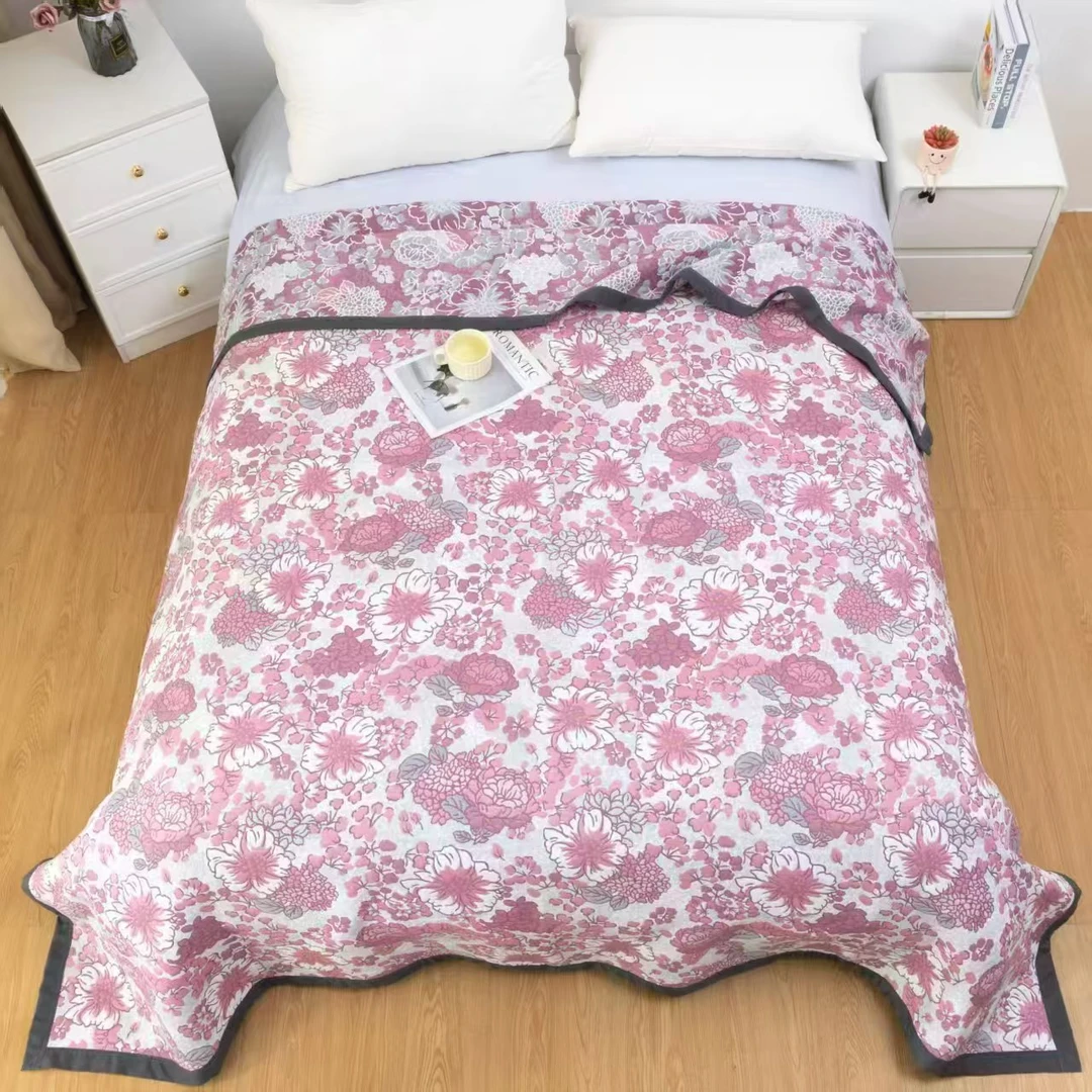 【床盖-加大菊花台-粉-230】230*250轻奢多功能四季床盖