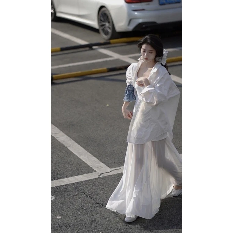 MARIE.COCO法式白色衬衫开春穿搭连衣裙子新款温柔风气质两件套装
